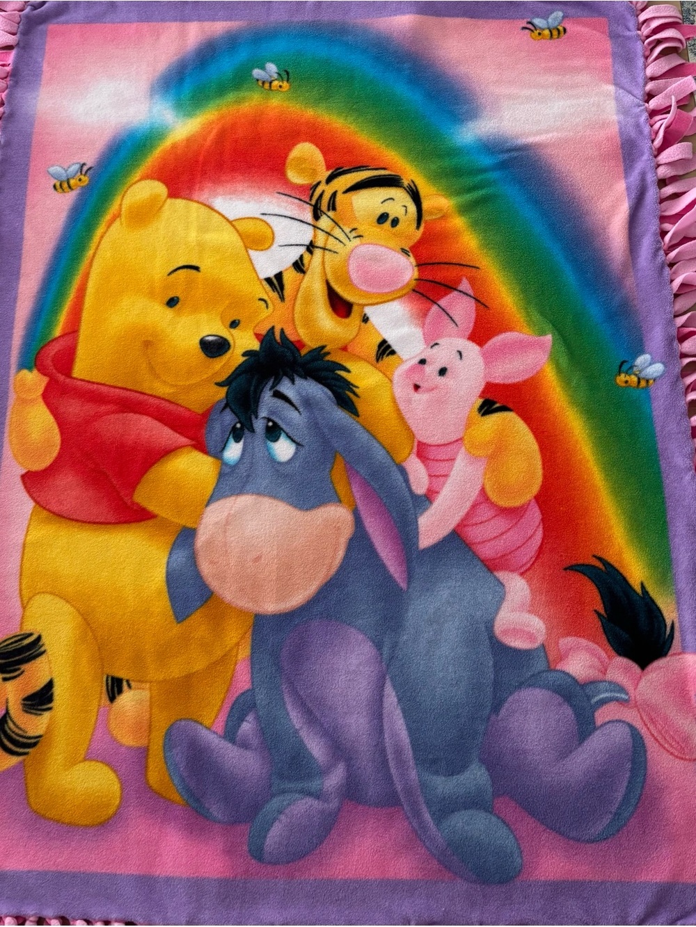 WINNIE THE POOH & FRIENDS Handmade Fleece Blanket. 37x63. Excellent Condition.